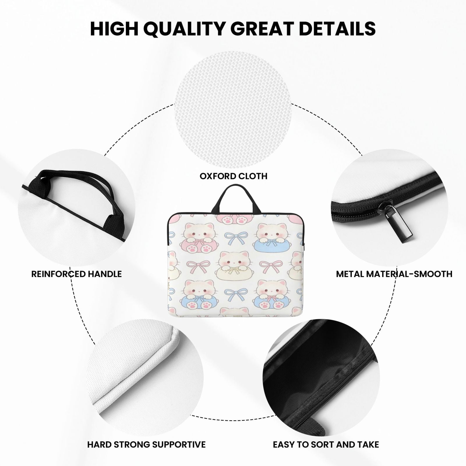Laptop Sleeve Bag For Women Men 14inch Waterproof Durable Protective Computer Carrying Cover Handle Laptop Case Bag Bow And Cat