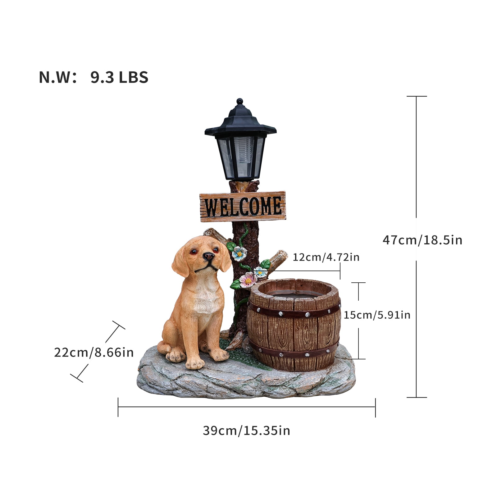 18.5" H Solar Garden Statue Planter,Resin Labrador Figurine with Solar LED Light,Garden Sculptures with Flowerpot Decor for Yard Art Lawn Ornaments Porch Patio Balcony,Brown