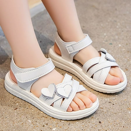 

CHAOLEI Children Shoes Fashion Love Decorative Thick Sole Sandals Soft Sole Comfortable Princess Sandals -White 9.5-10 Years