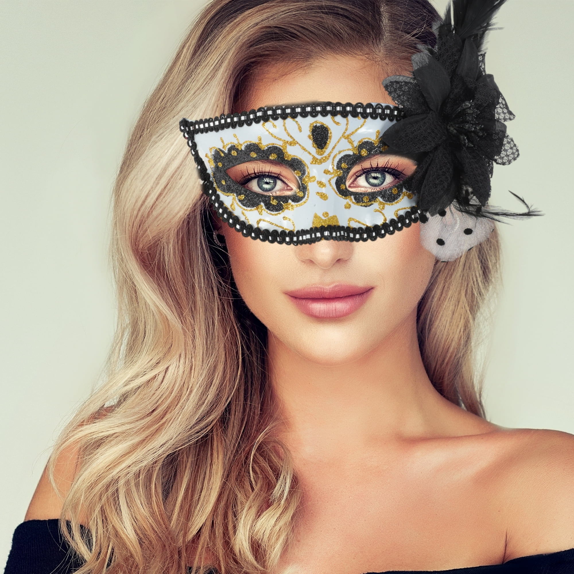 Unique Bargains 1 Pack Elegant Feather King Half Face Party Mask Black