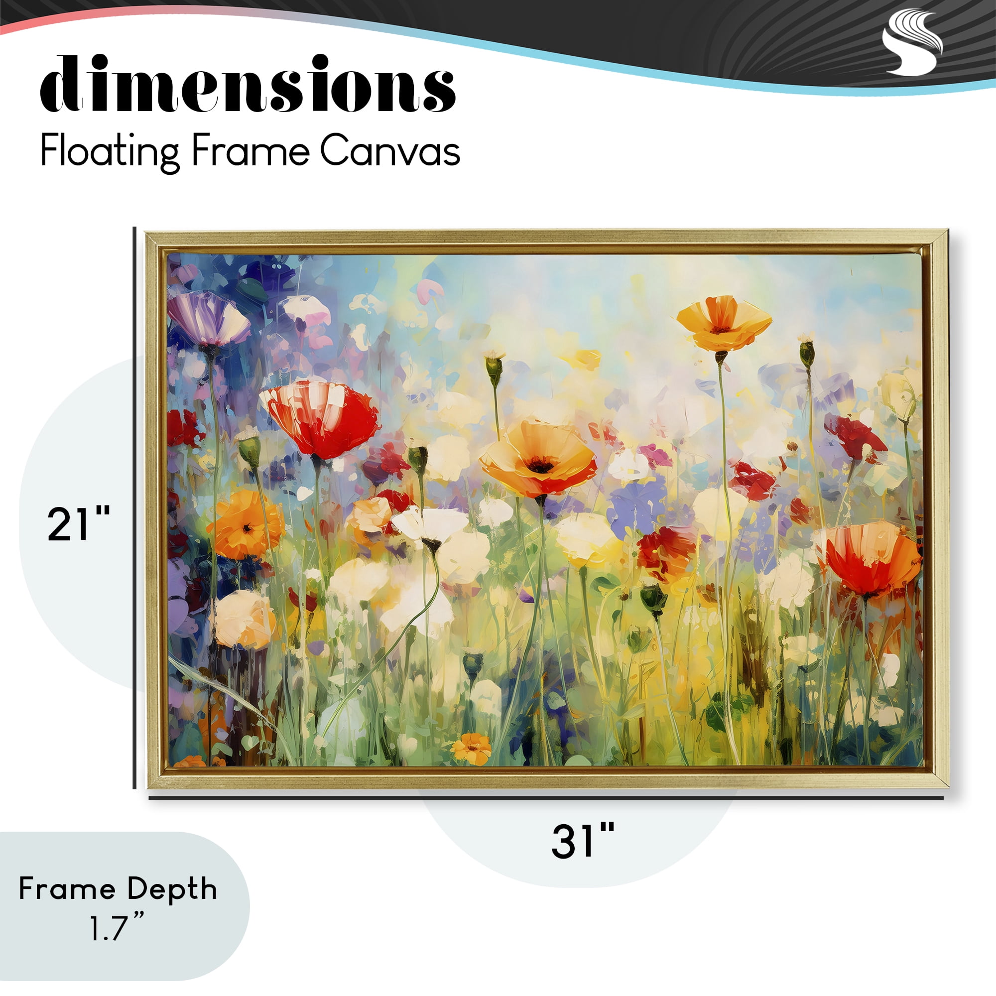 Stupell Industries Sunlit Meadow of Colorful Blooms Gold Framed Floater Canvas Wall Art, design by Creative Studio