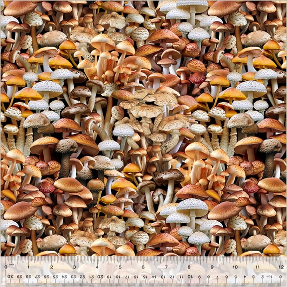 Cotton I'm a Fungi Windham Fabrics Mushrooms Brown Landscapes Earth Cotton Fabric Print by the Yard (54407D-1)