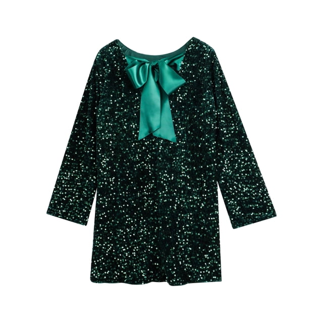 Minivestido HOCANDY con lentejuelas brillantes, manga larga sin espalda, verde