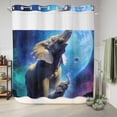 thumbnail image 6 of No Hook Shower Curtain, Abstract Art Elephants Shower Curtains for Bathroom with See Through Top Window, Blue Moon Forest Black Waterproof & Washable Bath Curtain Long 72"x78", 6 of 9