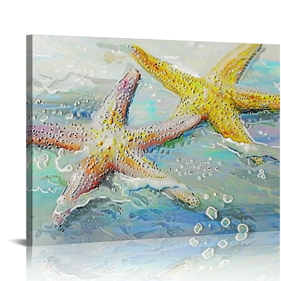 QCPP Sea Turtle Bathroom Wall Decor Canvas Prints Seahorse Dolphin Starfish Teal Watercolor Beach Theme Framed Artwork for Bedroom Living Room Home 20x16in