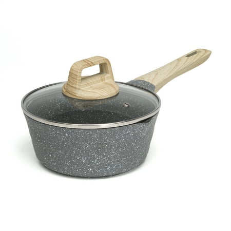 

Ecolution Farmhouse Cast Aluminum Speckle Coated Saucepan with Ergonomic Wood Look Handle Dishwasher Safe Durable Non-Stick 1.6 Quart