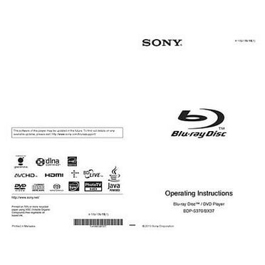 Instruction Manual ONLY for Sony BDP-BX37 Blu-ray Player Owners Manual REPRINT