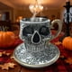thumbnail image 3 of Taza de café con calavera, juego de taza de café con calavera y platillo, taza de té gótica con adornos dorados, taza de café con calavera, regalo de Halloween, ideal para amantes del café y coleccion, 3 of 5