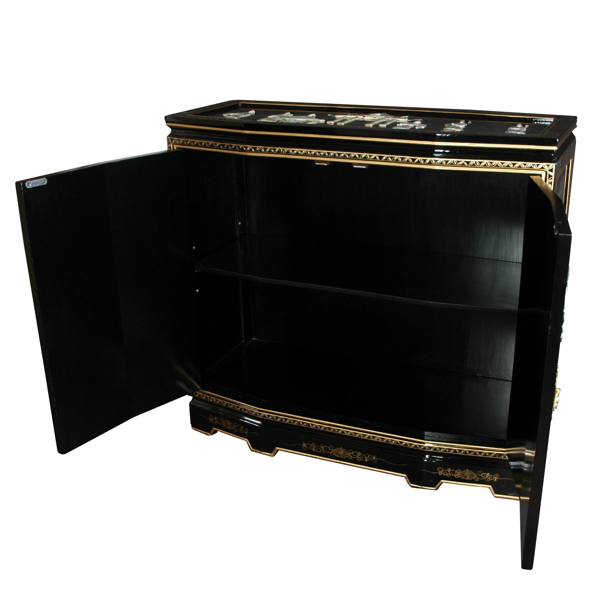32" Black Lacquered Slant Front Cabinet - Mother of Pearl Ladies