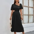 thumbnail image 2 of Taqqpue Summer Dresses for Women Loose Novelty Skew Collar Midi Dress Short Puff Sleeve Sundress Elegant Cutout Solid Color Cocktail Dress, 2 of 7