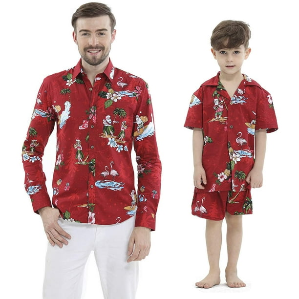 Matching Father Son Hawaiian Luau Outfit Christmas Men Shirt Boy