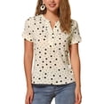thumbnail image 1 of Blusa de puntos impresos de cuello en V para mujeres INSPIRE CHIC, manga corta, top para el trabajo, M Negro-Apricot, 1 of 6