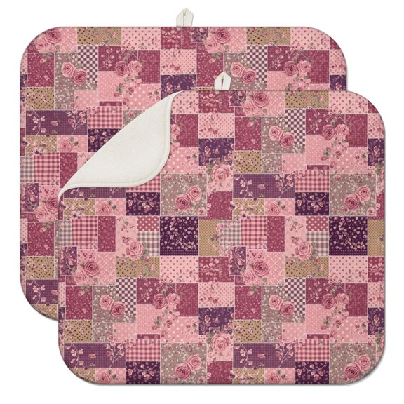 Pioneer Flower Floral Print Pattern Kitchen Dish Drying Mat 1 Pack, Ultra Absorbent Microfiber Drainer Mat, 16"x18"