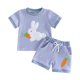 thumbnail image 1 of Las Niñas Serán Niñas Bruja Camisa de Verano Niñas Elegante Tejido Traje Cuello Redondo Manga Corta Bordado Rayas Camiseta Dos Piezas Pantalones Conjunto, 1 of 7