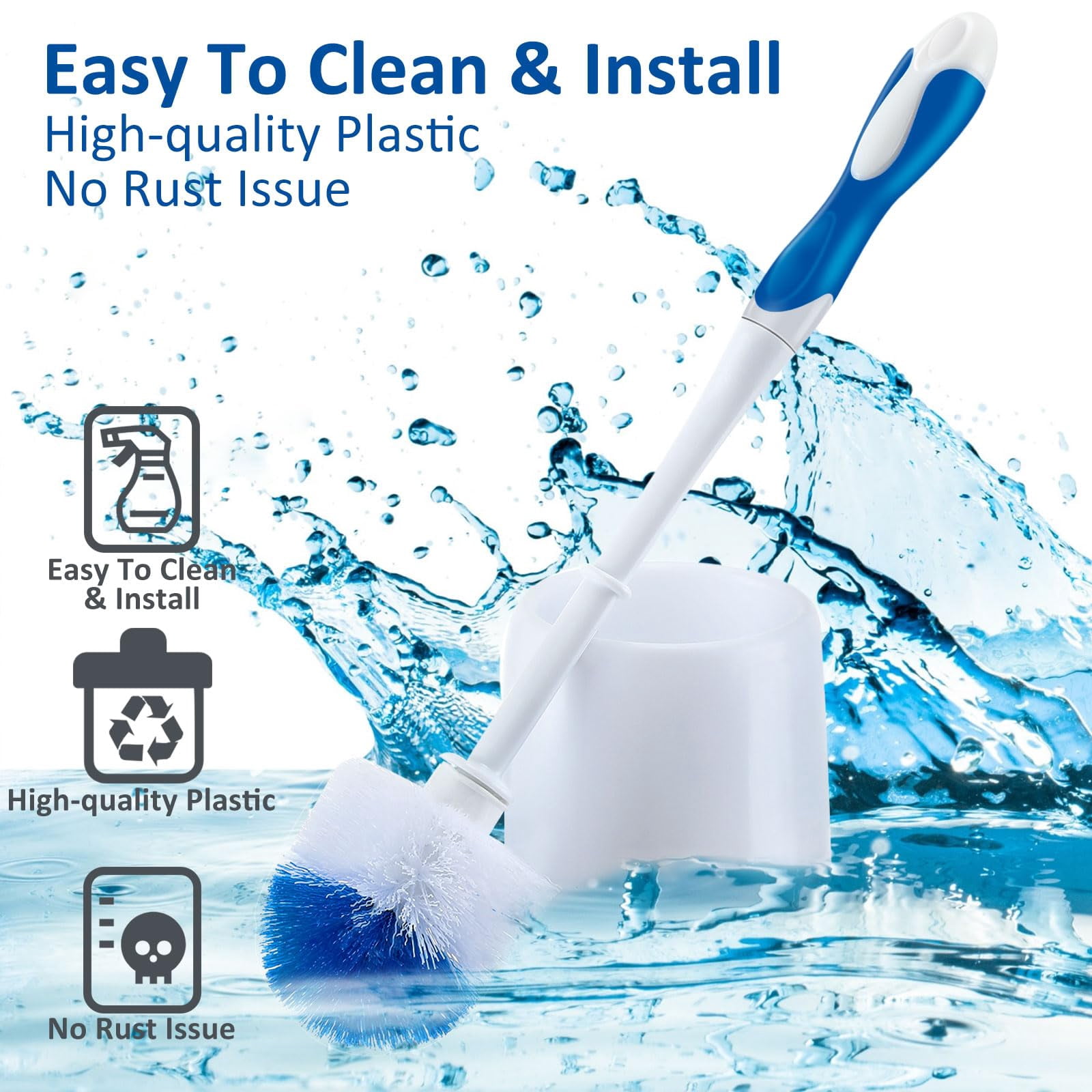 6 Pack Toilet Brush With Holder  14.96 Inch Bowl Set Stiff Bristles Scrubber For Deep Cleaning Base Bathroom Supplies (blue White)
