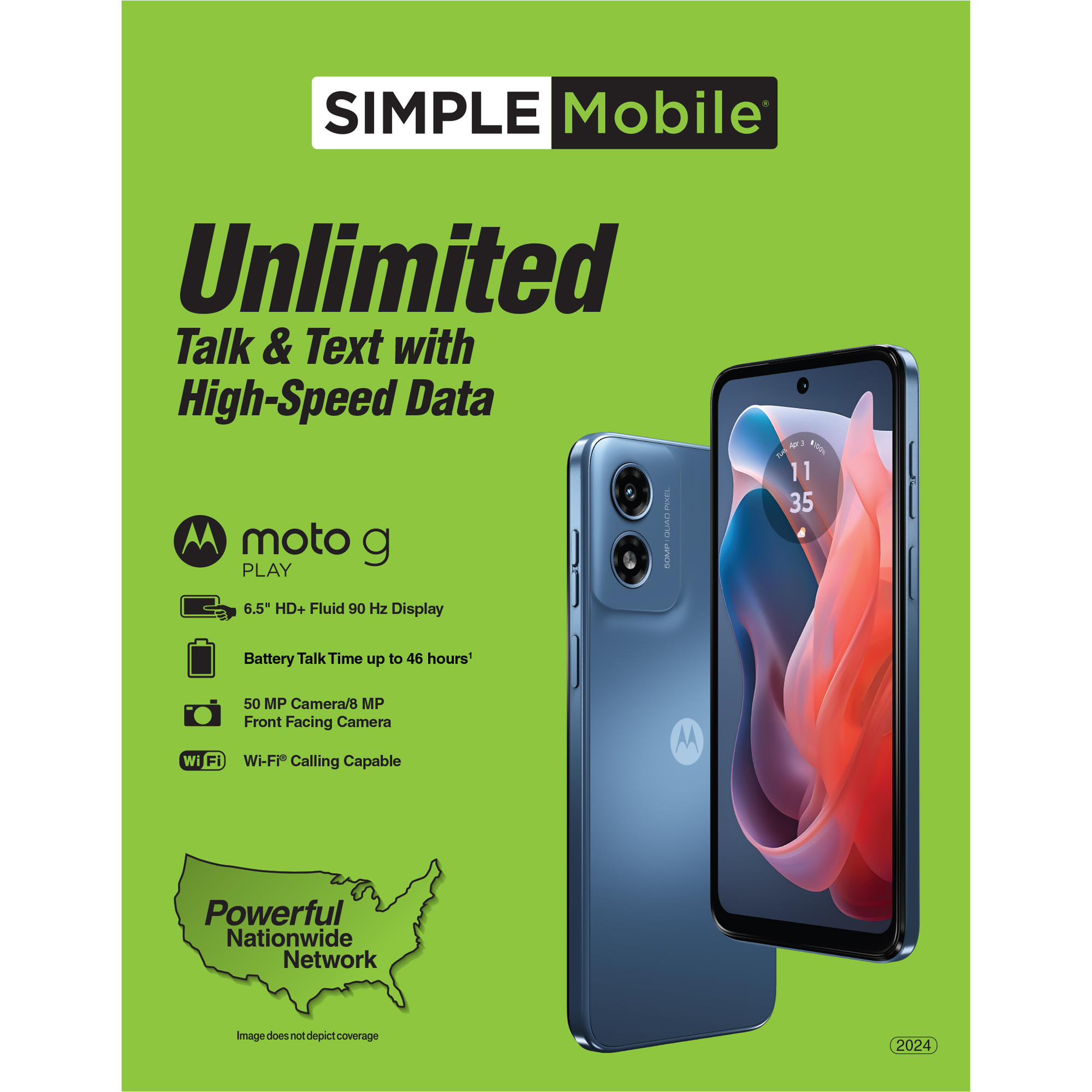 Simple Mobile Moto G Play 4G 2024, 64GB, Blue - Prepaid Smartphone [Locked to Simple Mobile]