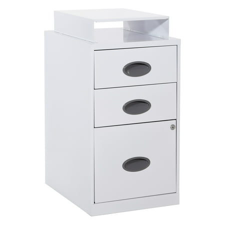 UPC: 0090234569572 | OSP Home Furnishings 3 Drawer Locking Metal File Cabinet w/ Top Shelf in White
