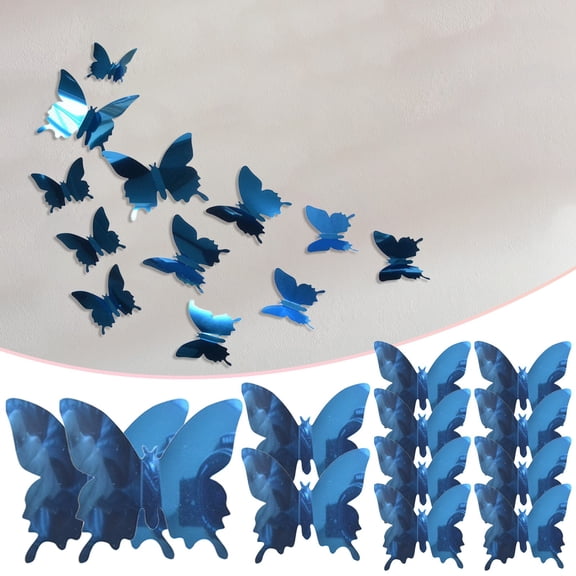 12Pcs 3D Butterfly Removable Wall Decals DIY Home Decorations Art Decor Wall Stickers Murals for Bedroom Living Room Classroom Office, 3 size (Color: Blue)