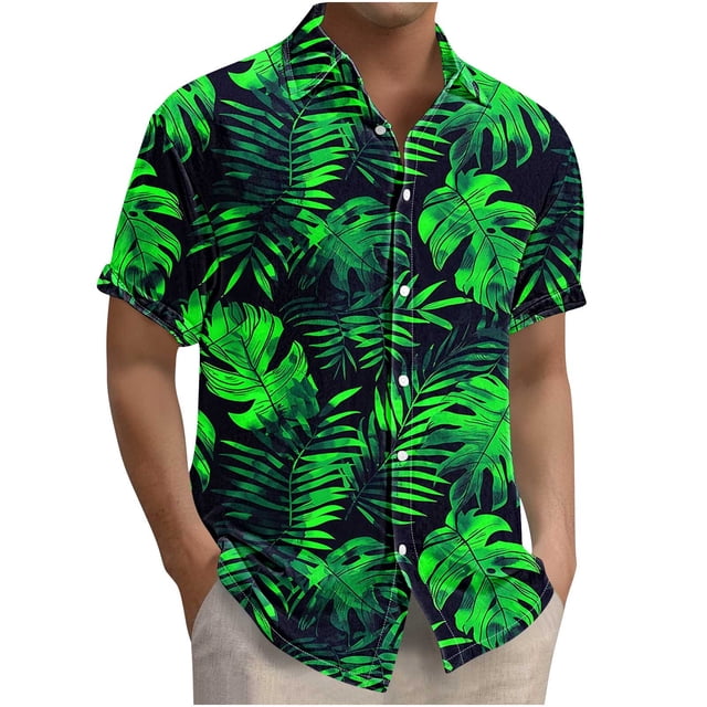 Blusa y camisa de manga corta con cuello vuelto para hombre, camisa hawaiana informal con estampado floral, camisa de manga corta con solapa, blusa, camisa de poliéster para hombre