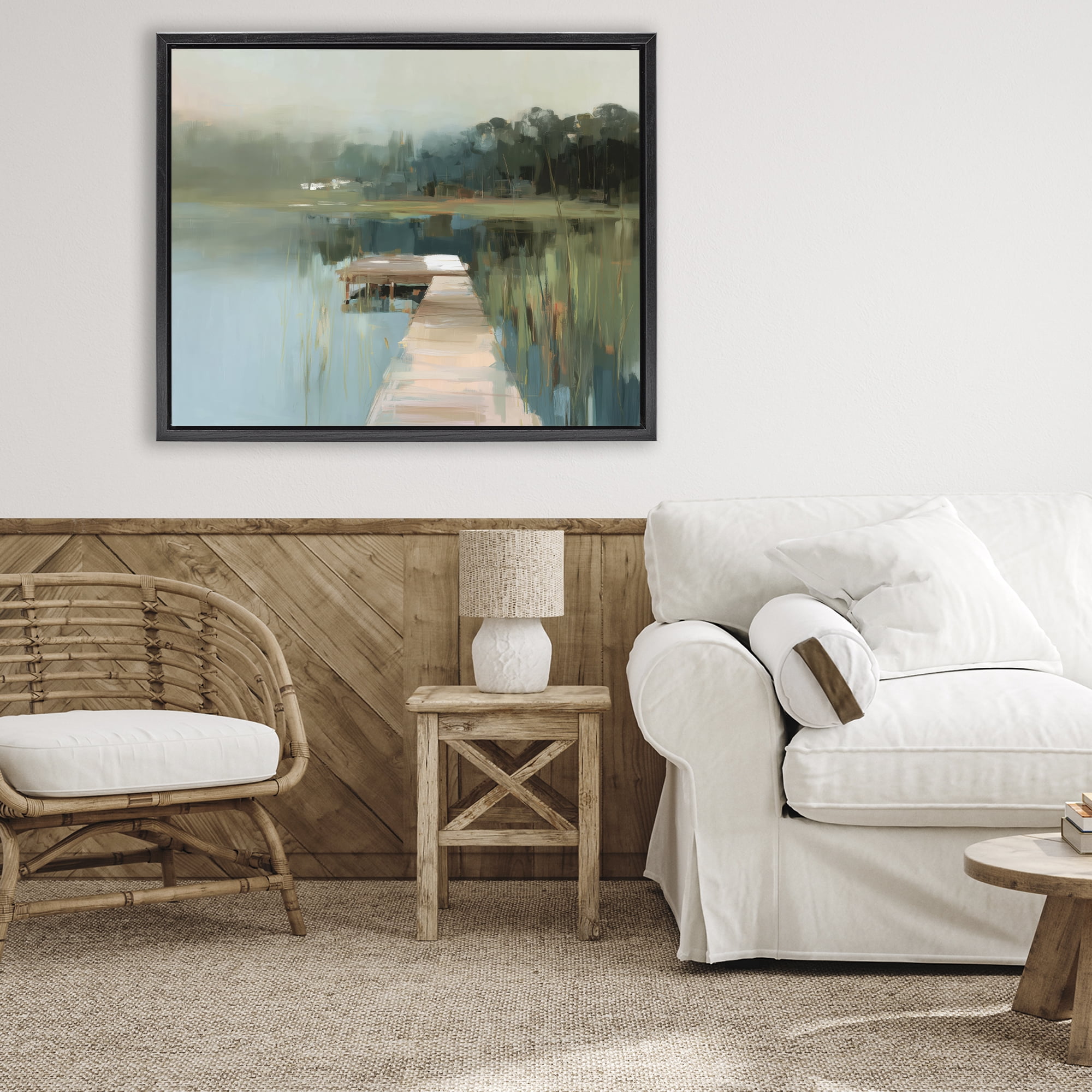 Stupell Industries Marsh Pier Abstraction Black Framed Floater Canvas Wall Art, design by Kim Curinga