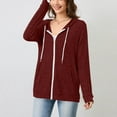thumbnail image 4 of Woman Plain Zip Up Hoodie Top Ladies Long Sleeve Sport Workout Hooded Jacket Sweatshirt Coat Hoody Jacket with Pockets Wine XL, 4 of 5