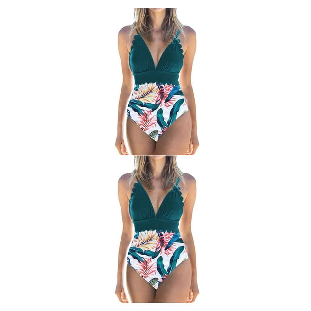 Greeniant Traje de baño sin mangas con espalda abierta para mujer, traje de baño con relleno para fiesta de natación, ropa de playa azul + flor roja 2XL Type1 NO1 Greeniant CBP218362