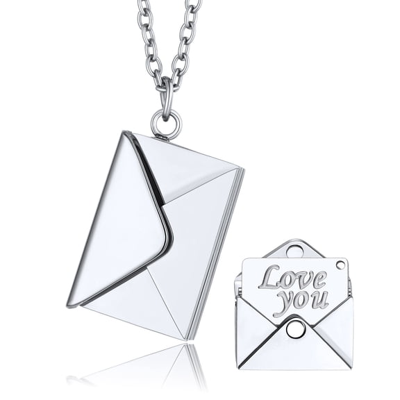 KeyStyle Envelope Locket Necklace with Love You Letter for Women Stainless Steel Christmas Valentine Birthday Gift for Her