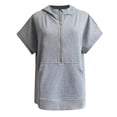 thumbnail image 4 of Women's Half Zip Sweatshirts Collared V-Neck Short Sleeved Solid Tops with Pocket Fall Fashion Casual Loose Pullover Shirts, 4 of 5