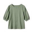 thumbnail image 4 of Vivianyo HD Women's Crew Neck Textured Blouse, Puff Short Sleeve Solid Loose Casual Summer Shirts for Women, Women's Green, Sizes S-2XL, 4 of 5