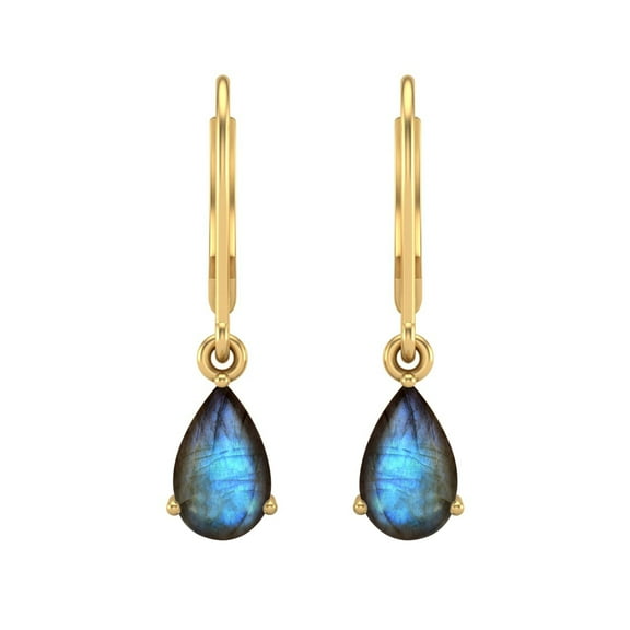 7x5 MM Pear Shape Labradorite 925 Sterling Silver Gold Vermeil Teardrop Women Dangle Earrings