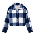 thumbnail image 3 of Maplenight Cropped Fleece Jacket Women Collared Plaid Button Down Winter Coat with Pockets Soft Warm Cozy Casual Work Office Jackets, 3 of 7