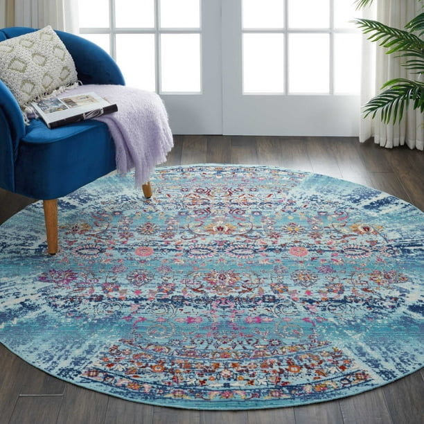 Nourison Vintage Kashan Boho Bordered Teal Blue Area Rug - Walmart.com