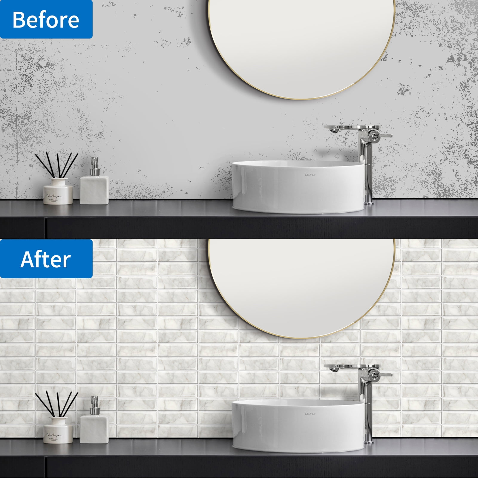 DEWOO Peel and Stick Backsplash - 10 Sheets of 12"×12" - 3D Adhesive Peel and Stick Tile Backsplash for Kitchen, Bathroom, Wall Tile, Light Gray