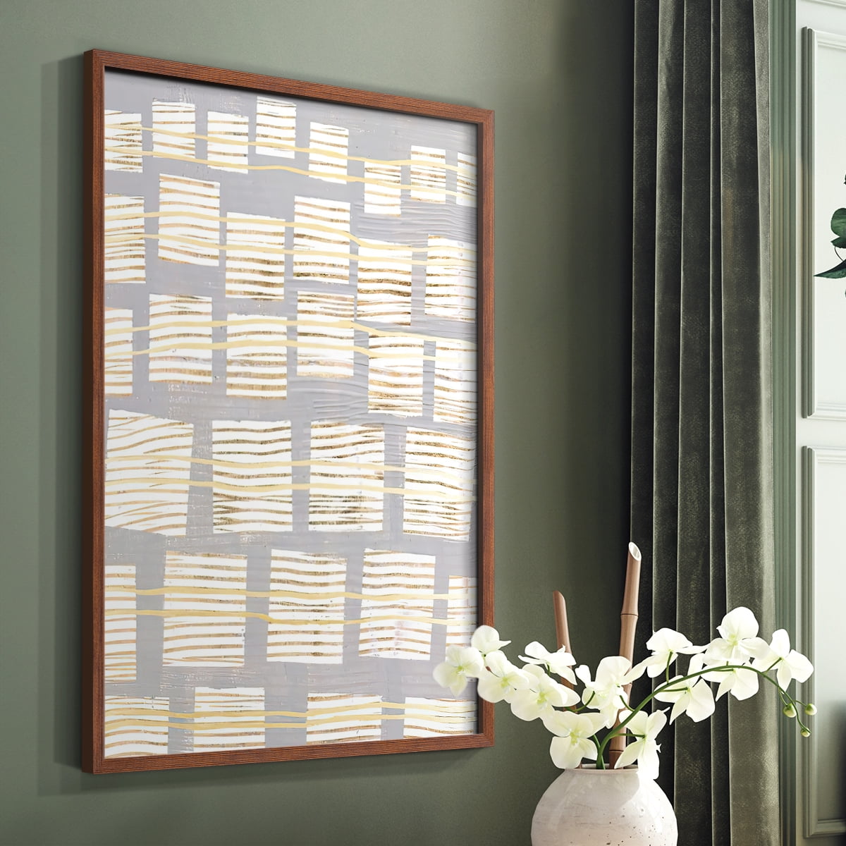 Networks II Framed Print in Brown Solid Wood Framed Print No Nail Hanging