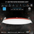 thumbnail image 5 of Luxrite 6-Pack 6 Inch Ultra Thin LED Fire Rated Recessed Lights, 5CCT, 1100 Lumens, Dimmable, IC Rated, Wet Rated, ETL, 5 of 7