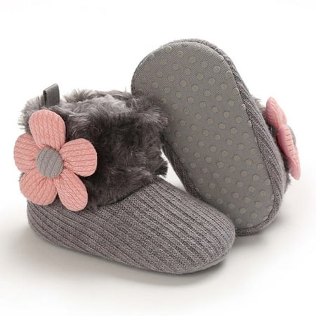 

Juebong Valentine s Day Deals Toddler Shoes Baby Girls Cute Flowers Boots Baby Soft Cotton Shoes Warm Shoes Gray 4