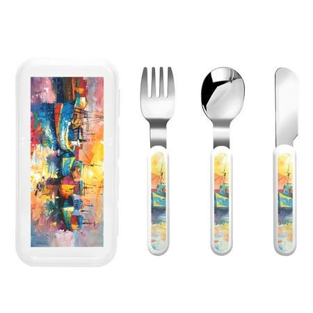 

Kdxio Colorful Fishing Boats Toddler Utensils Set - Kids Silverware Set Set Kids Utensils Set with Case for Preschooler Children