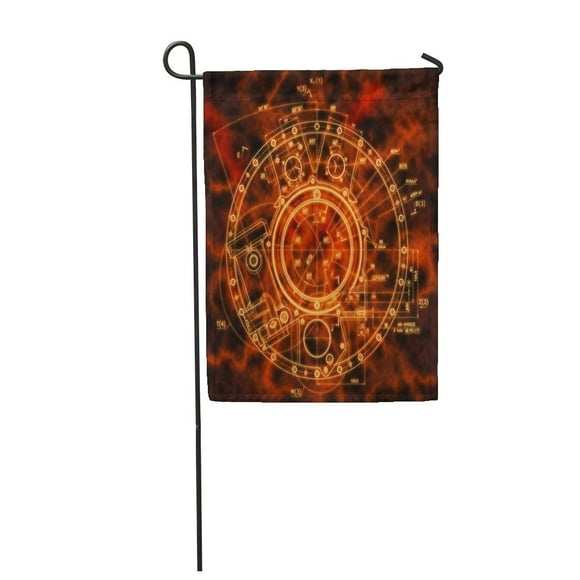 POGLIP Red Abstract Drawings of Nonexistent Internal Combustion Engine Blueprint Chart Garden Flag Decorative Flag House Banner 28x40 inch