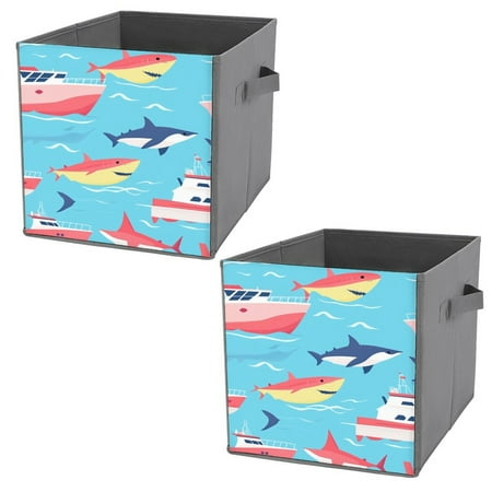 

ZHANGS Intrepid Shark Boat-93 Cube Storage Box With Handle Collapsible Storage Bins Portable Open Home Storage Bins Closet Organizers Box For Books Toys Clothes Or Toys