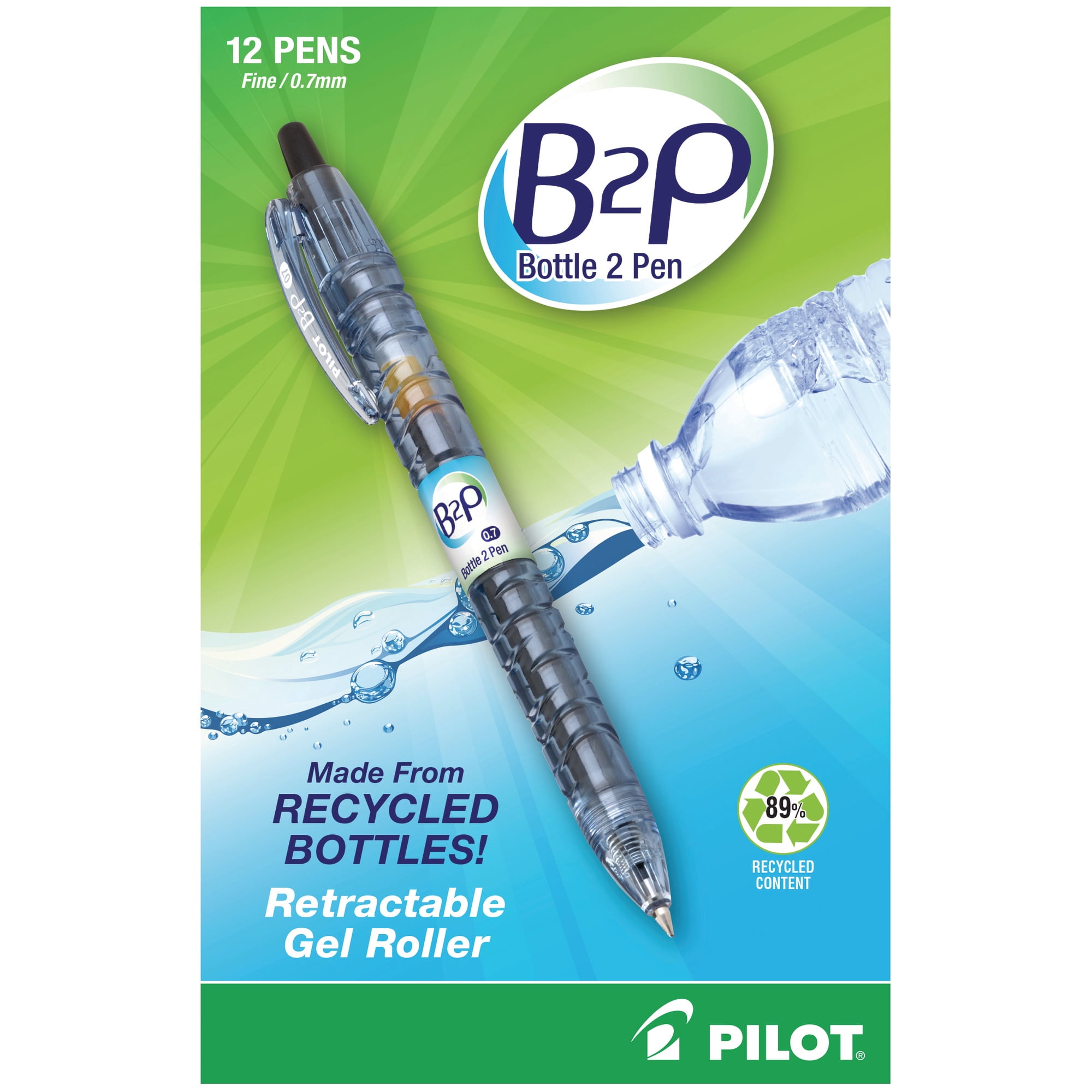 Pilot® 'Bottle to Pen' B2P Retractable Gel Pens, Fine Point, 0.7 mm, 89% Recycled, Translucent Barrel, Black Ink, Pack Of 12