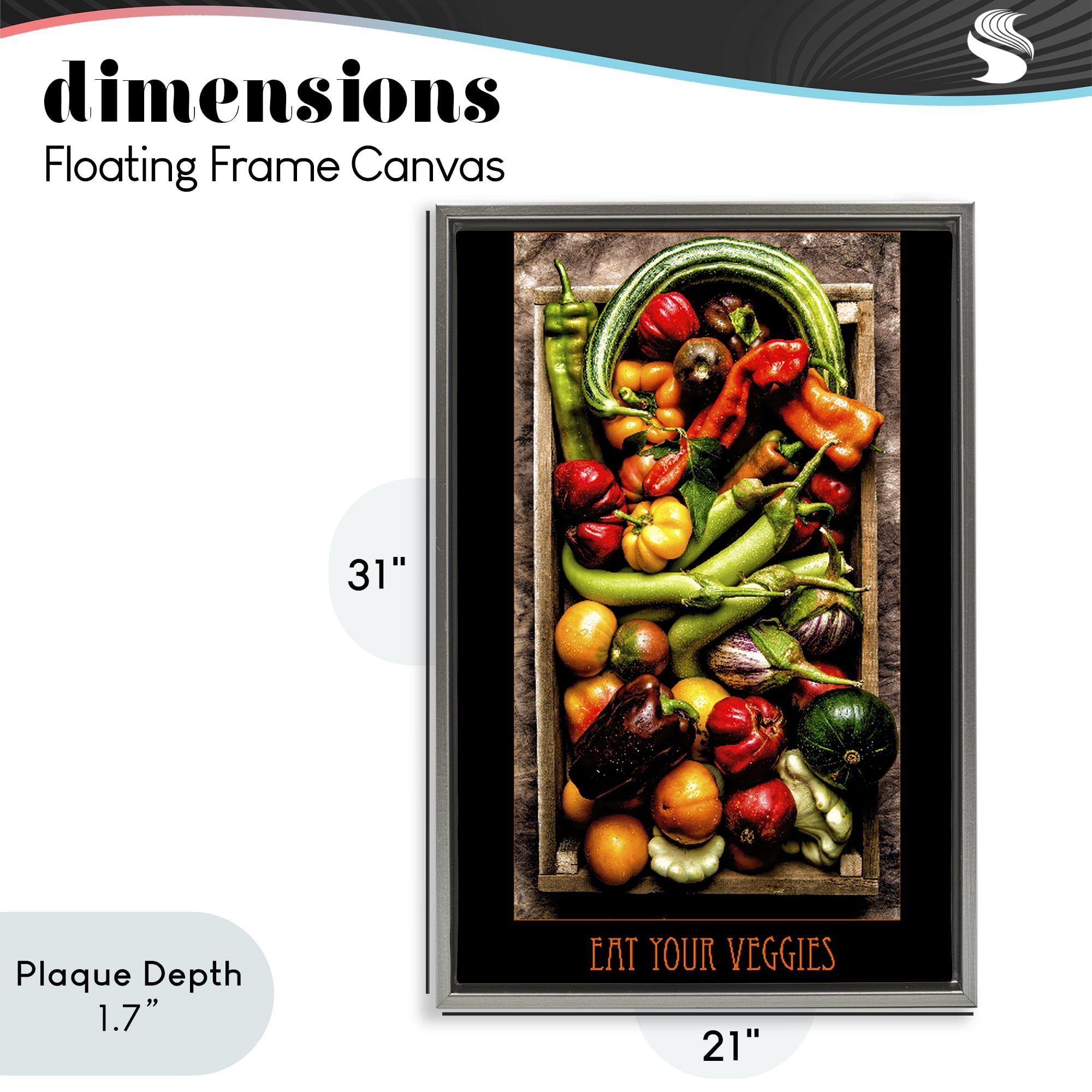 Stupell Industries Eat Your Veggies Vibrant Harvest Gray Framed Floater Canvas Wall Art, design by Carl Kravats