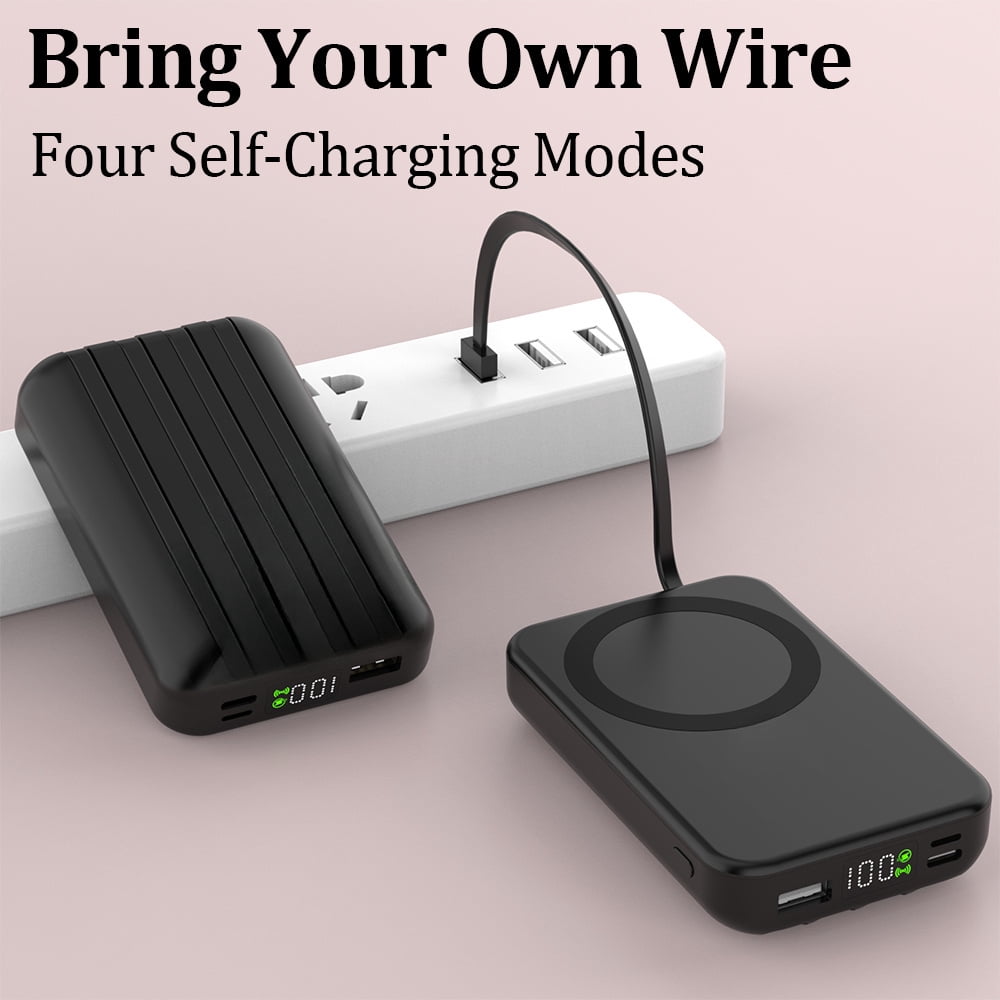 New Upgrade 20000mAh Magnetic Wireless Power Bank with LED Display, 22.5W Fast Charging, Built-in USB/ Type-C Cables for iPhone & Samsung, Android - Portable External Battery Pack