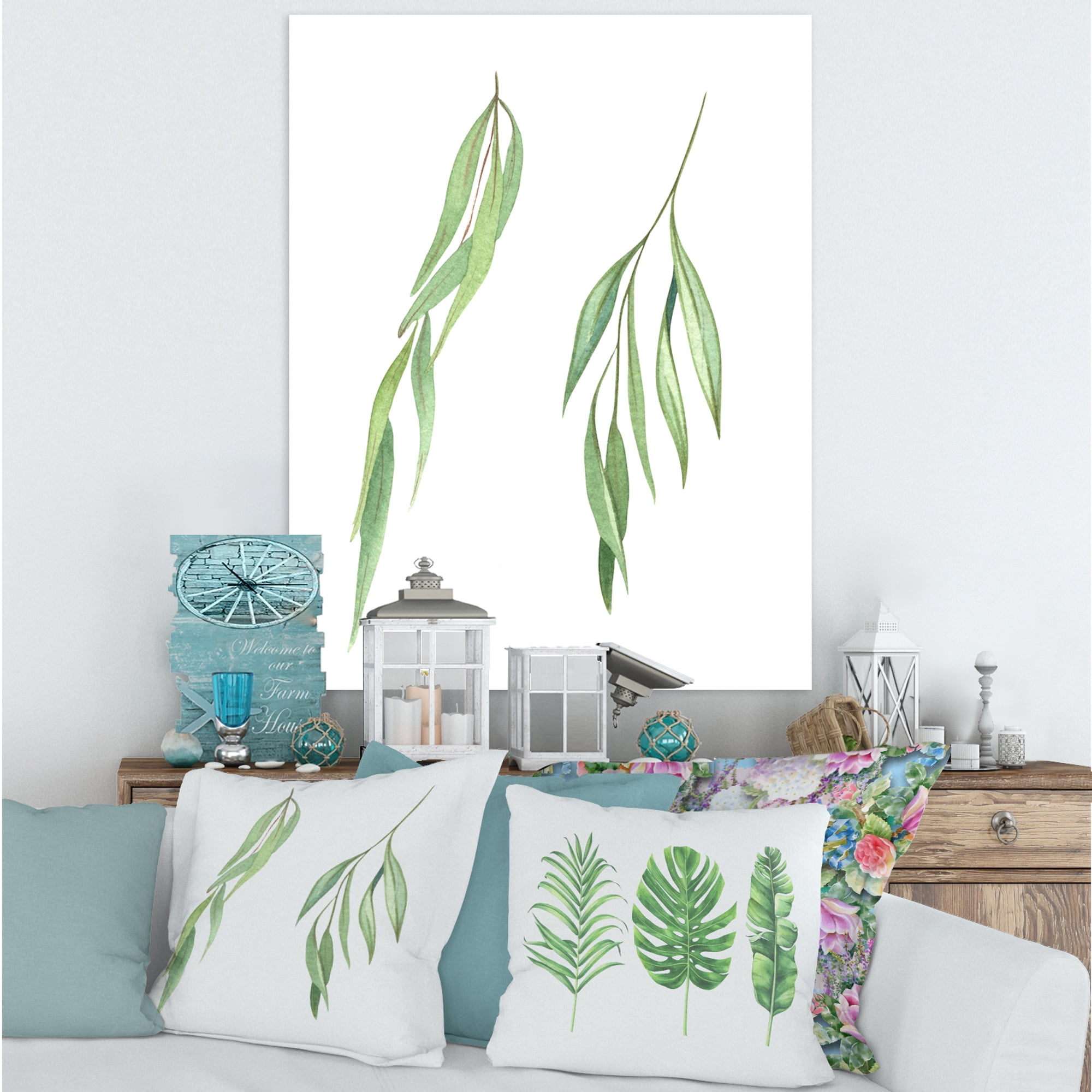 Two Willow Branches On White 30 in x 40 in Painting Canvas Art Print, by Designart