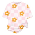 thumbnail image 5 of Faraee Girls 2 Piece Clothes Cute Floral Print Twist Front Short Sleeve Top and Bell Bottom Pants Set Kids Casual Summer Outfits 7-12 Years Hot Pink, 5 of 7