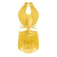 thumbnail image 3 of dPois Robe de Danse Latine Rumba Samba à Franges pour Filles, Taille Découpée, Paillettes, Tenue de Danse de Salon, Justaucorps à Jupe de Ballet, Jaune 16, 3 of 6