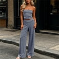 thumbnail image 2 of Byworldtasic Women's Striped 2 Piece Outfits Strapless Tube Crop Top Elastic Wide Leg Pants Casual Lounge Matching Set, 2 of 6
