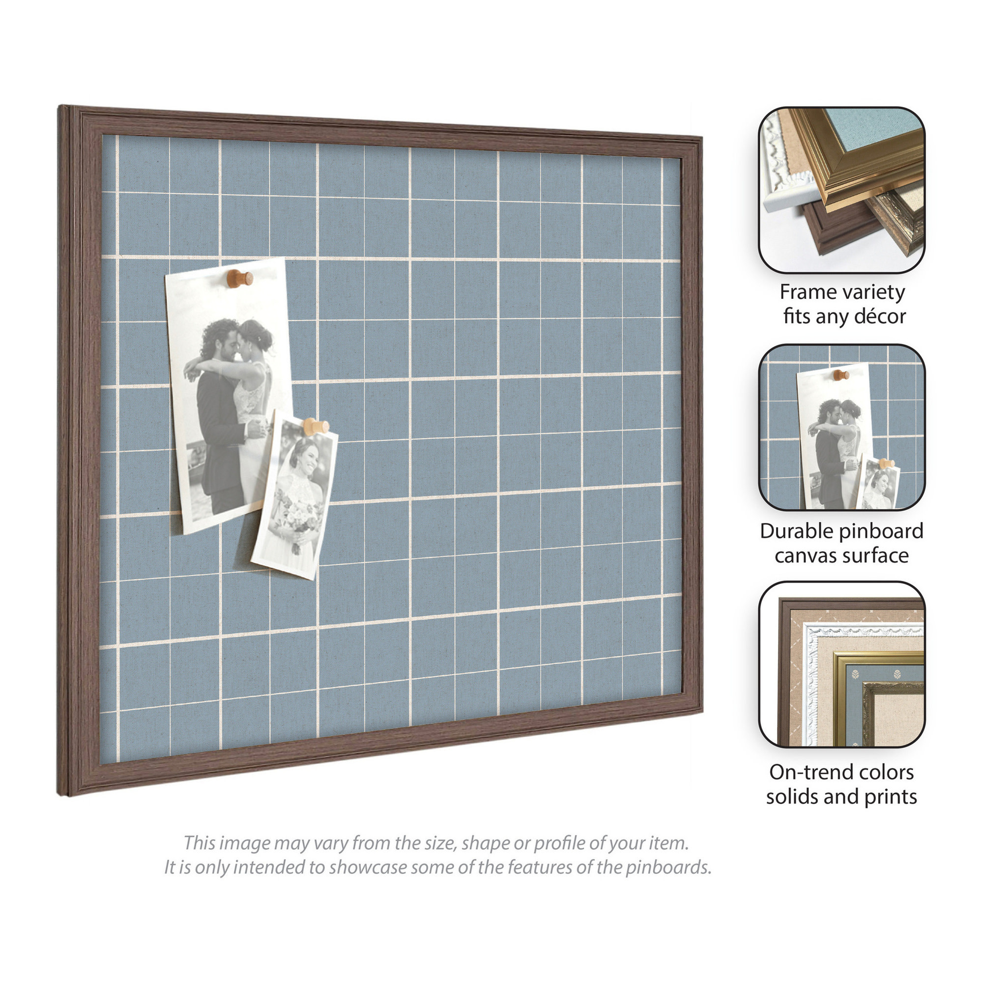 Kate and Laurel Framed Fabric Pinboard 18 x 42, Light Blue Plaid Printed Linen Classic Bulletin Board for Use as a Vision Board or Wall Organization, Florence Gold Frame