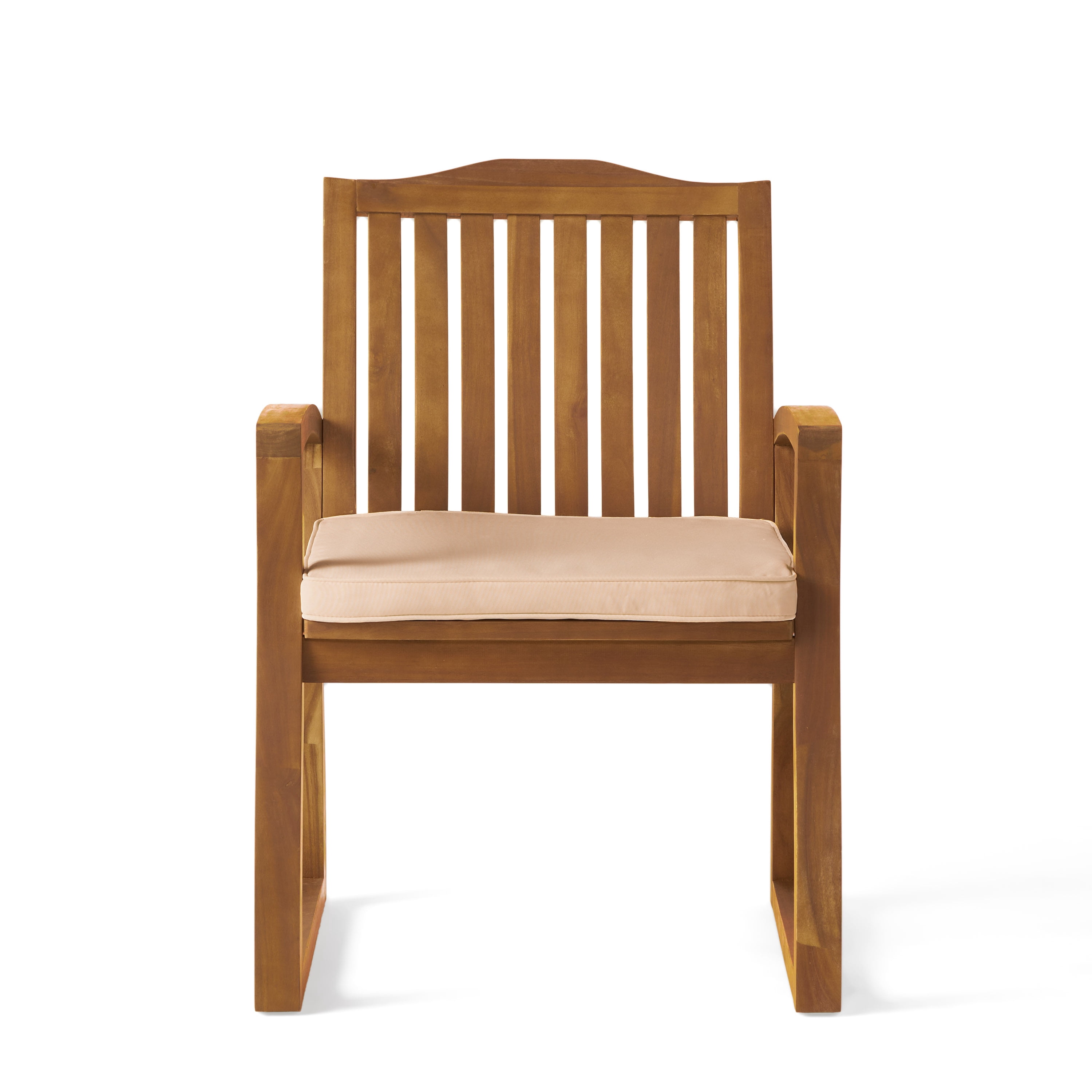 Outdoor Acacia Wood Armrest Dining Chair Set of 2, Household Leisure Seats for Patio Garden, Teak and Ivory