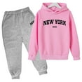 thumbnail image 4 of shqvo Girls Sweatsuit 2 Piece Outfits Long Sleeve Active Sweatshirts Cargo Jogger Sweatpants Letter Print Hoodies and Casual Wided Leg Trousers Youth Preppy Activewear Sets, 4 of 4