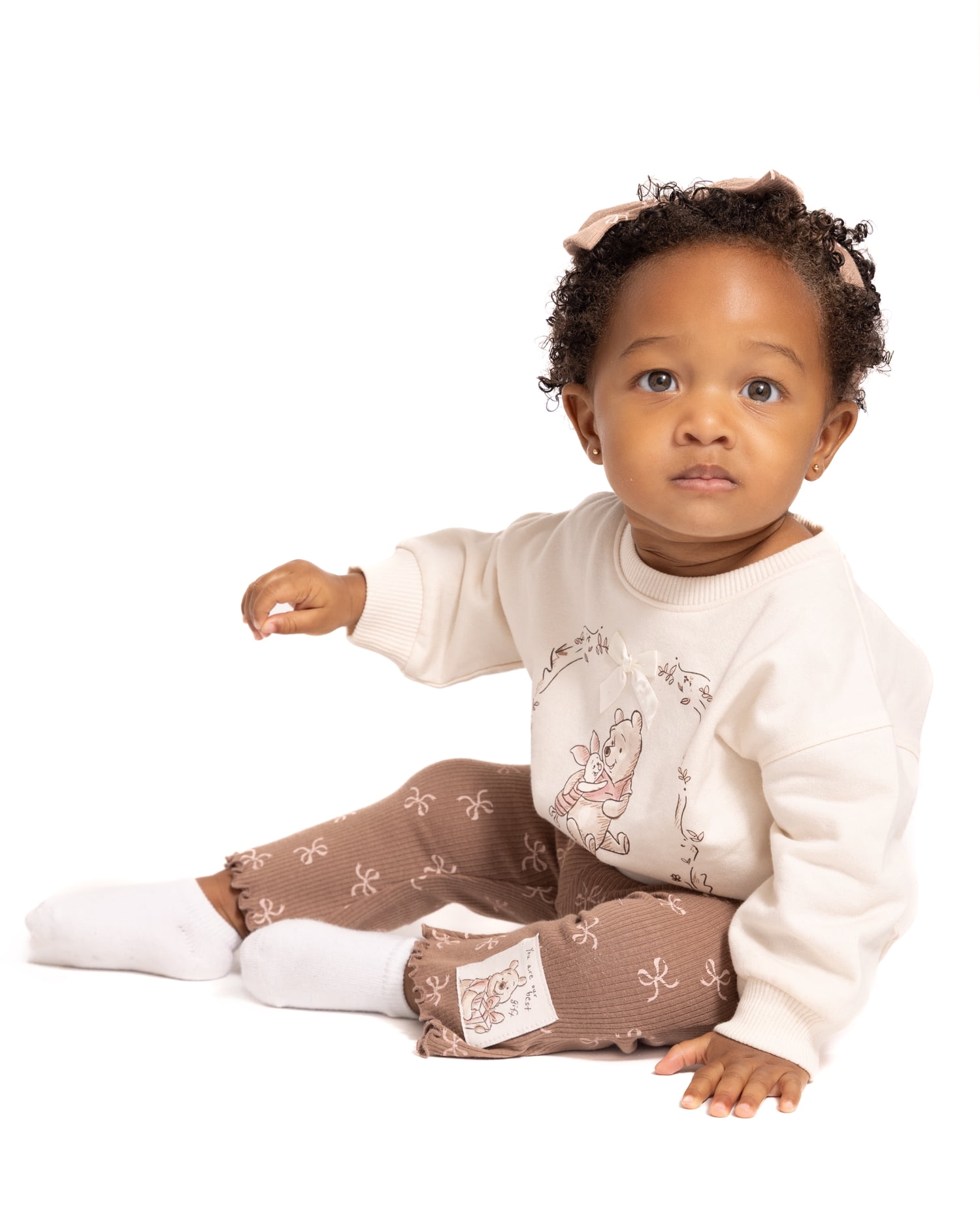 Winnie the Pooh Baby Girl's Crewneck Sweatshirt, Leggings and Headband, 3 Piece, Sizes 0/3M-24M